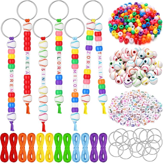 Landical 564 Pcs Baseball Keychain Making Kit DIY Basketball Bead Keychain Set Craft Adjustable Sport Letter Bead Sport Theme Party Favor Gift Backpack Accessories Holiday Decoration(Vivid Color)