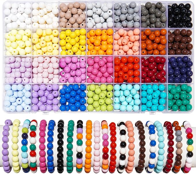 870Pcs 8mm Acrylic Round Beads for Jewelry Making, 28 Colors Assorted Round Beads for Bracelets Making Kit Pastel Plastic Bubble Gum Loose Spacer Beads for Bracelets Necklace Earring DIY Craft