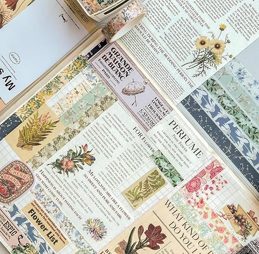 yubx flowers washi tape set 60 rolls floral patterns decorative skinny blooms masking tapes for arts, diy crafts, journals, planners, scrapbook, wrapping (spring)