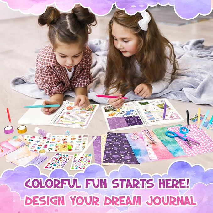 qiyvlos 2 pack diy journal kit for girls, journaling diary toys for ages 8-13, arts and crafts birthday stationary set gifts for teen girls ages 8 9 10 11 12 13 14 year old