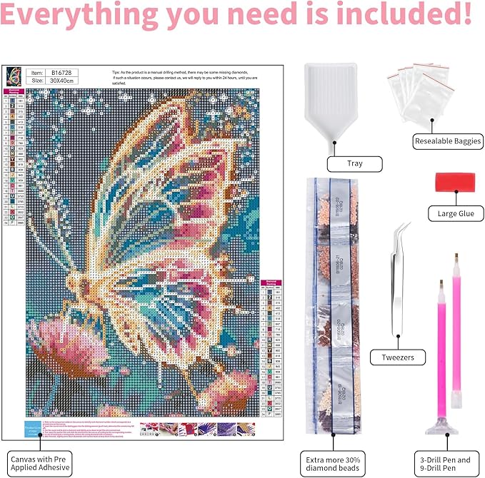 GEEHEIY Butterfly Diamond Art Kits for Adults, 5D Butterfly Diamond Painting Kits for Beginner, DIY Aniamal Gem Art Dots for Adults, Perfect for Home Wall Decor 12x16 Inch