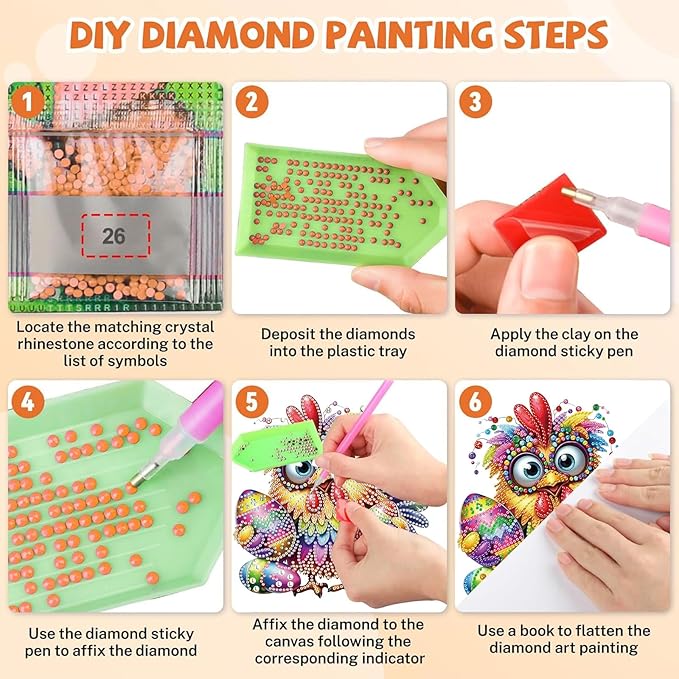 Masendp Easter Chick Diamond Painting Double-Sided Hanging Ornament Set, DIY Irregular Shaped Rhinestone Window Decoration Set, Suitable for Home and Garden Wall Decoration Gifts