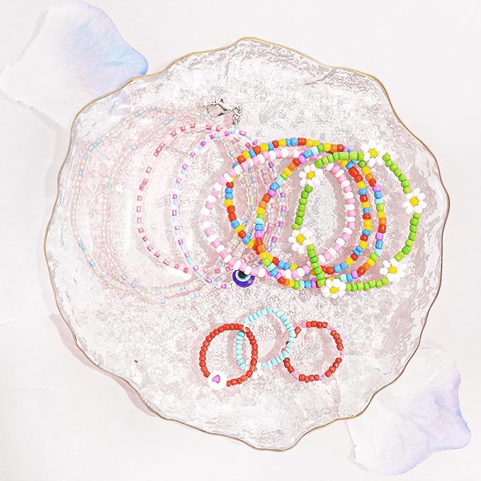 Redtwo 8000pcs 3mm Glass Seed Beads for Bracelet Making Kit, Small Beads Friendship Jewelry Making Kit, Letter Beads with Elastic String, DIY Art Craft Girls Gifts