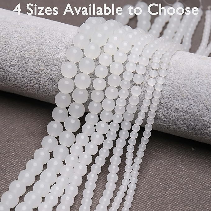 80PCs 10mm White Jade Glass Beads Bulk, Round Smooth Hole Glass Crystal Beads for Jewelry Making, DIY Bracelets, Necklaces, Bag Charms, Keychains and Craft Projects