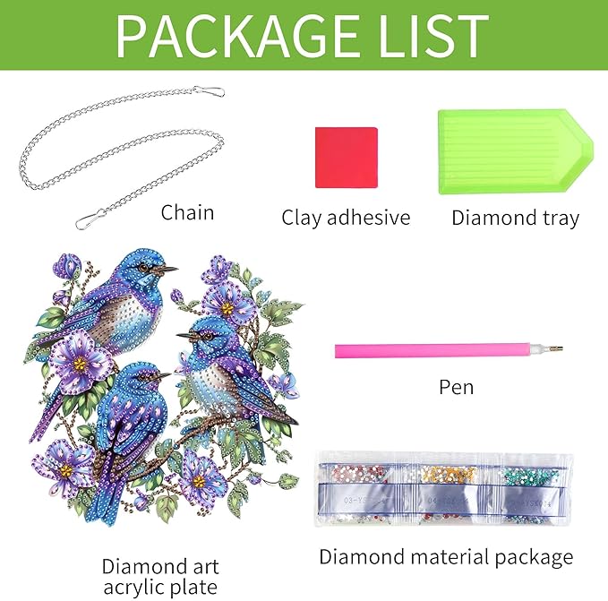 Wergund 5D DIY Bird Diamond Art Hanging Kits, Hanging Diamond Art Flower, Acrylic Special Shaped Rhinestone, Window Hanging Pendants for Home Wall Garden Front Door Outdoor Decor Gift(Bird)