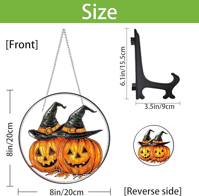 Wergund 5D Halloween Diamond Art Hanging Kits, Hanging Diamond Art Pumpkin, Acrylic Special Shaped Rhinestone, Window Hanging Pendants for Home Wall Garden Front Door Outdoor Decor Gift(Halloween)