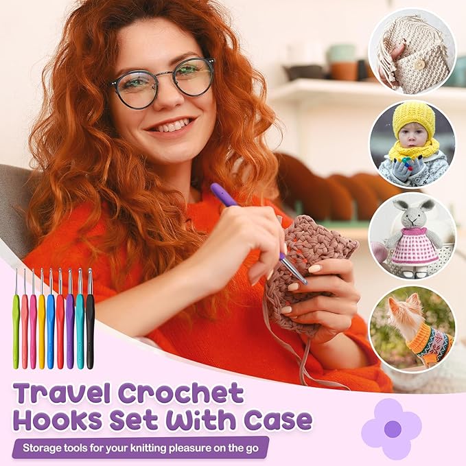 RealPlus 108PCS Crochet Kit for Beginners, 14 Sizes Crochet Hooks, Crochet Hook Set with Ergonomic Soft Handle, Gift for Women, Crochet Tool with Storage Bag