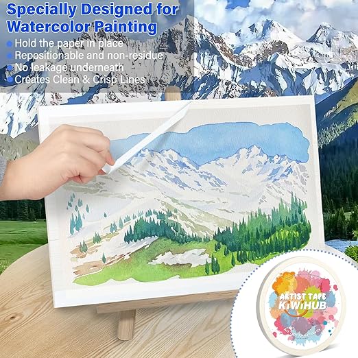 Artist Tape for Watercolor Paper, White Art Masking Tape for Drafting Painting Canvas Framing - Acid Free, 0.4" x 180 FT