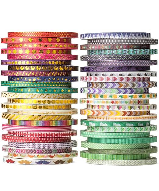 Mr. Pen- Skinny Washi Tape Set, 48 Rolls, Gold Foil Print, 3mm Wide Thin Washi Tape, Gold Foil Washi Tape, Decorative Tape, Washi Tapes, Scrapbook Tape, Scrapbook Washi Tape for Journaling, Craft Tape
