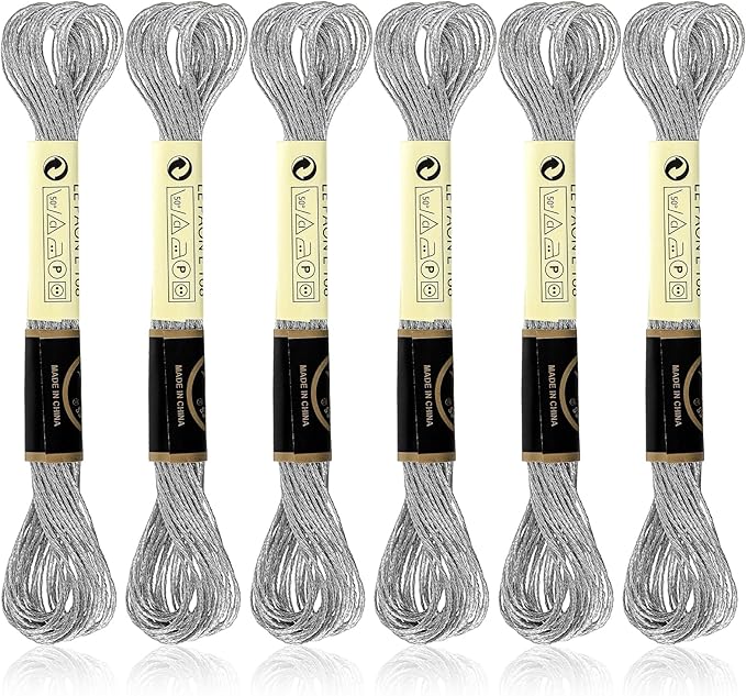 6 Pcs Silver Embroidery Floss Friendship Bracelet String Embroidery Thread Metallic Silver Embroidery Floss String Glitter Embroidery Thread Cross Stitch Thread for Hand Embroidery String Art