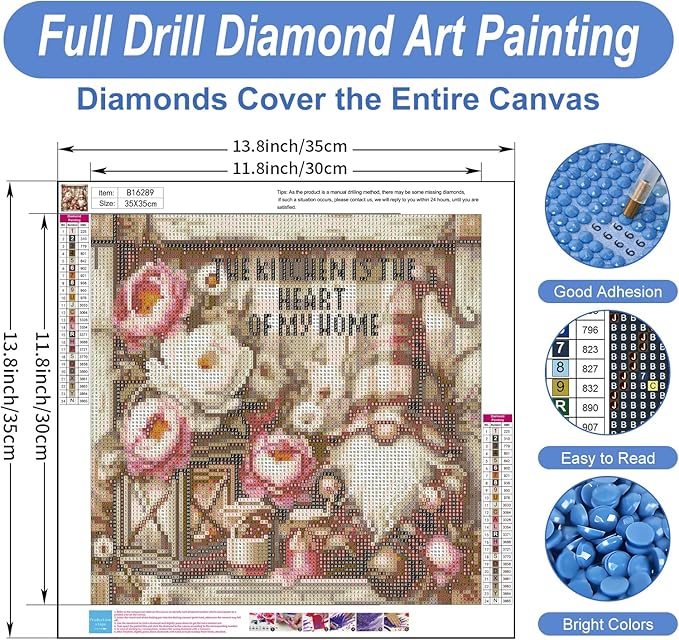 Camocin Diamond Art Kits for Adults Gnomes, 5D Flowers Diamond Painting Kits for Adults Beginners, DIY Gnomes Full Round Dots Drill Gem Art Kit for Gift Home Wall Decor 14 x 14 Inch