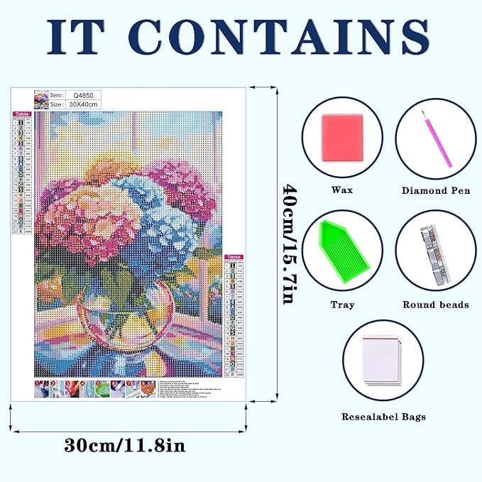 DOTZSO Hydrangea Flower Diamond Painting Kits for Adults, Easy DIY 5D Round Full Drill Diamond Art kit Diamond Dot Crystal Gem Art and Craft for Beginners Home Wall Decor 12x16 Inches