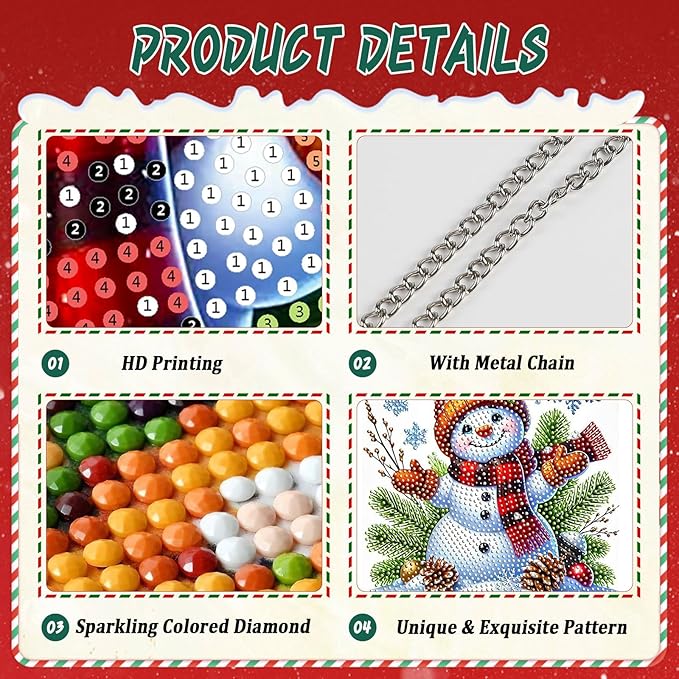 EMIEAUFG Christmas Diamond Art Hanging Kit for Adult, Christmas Snowman Diamond Art Pendants, Double Sided Acrylic & 5D Special Shaped Rhinestone, Christmas DIY Ornament for Window Home Wall Decor