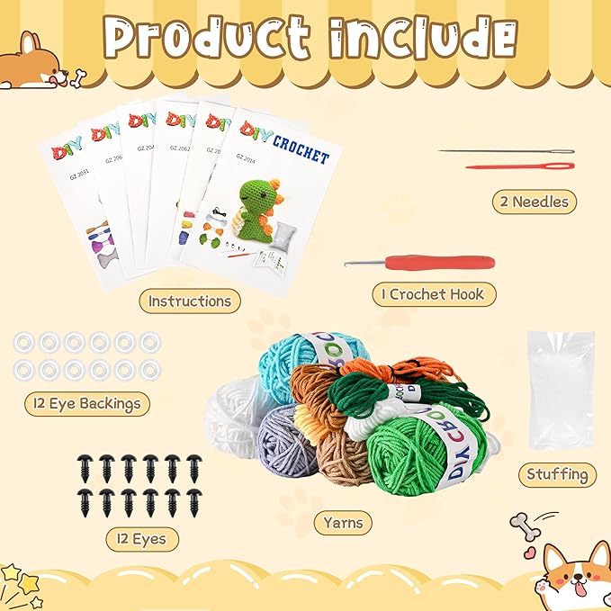 Christmas Gifts Crochet Kit for Beginners – 6PCS DIY Animal Crochet Starter Kit with Step-by-Step Tutorials, Amigurumi Knitting Kit for Kids Ages 8-12 & Adults, Yarn Craft Kit for Holiday Handmade