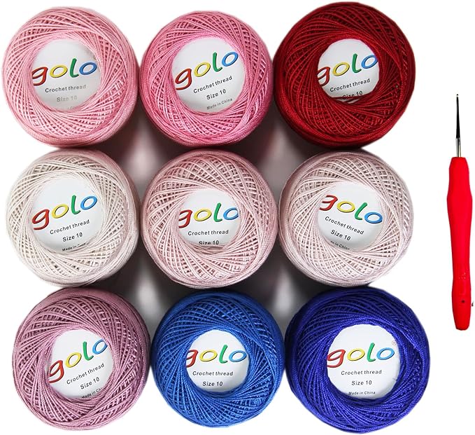 golo Crochet Thread Size10 Embroidery Thread 10gX9 Crochet Yarn for Hand Knitting 10-9-1