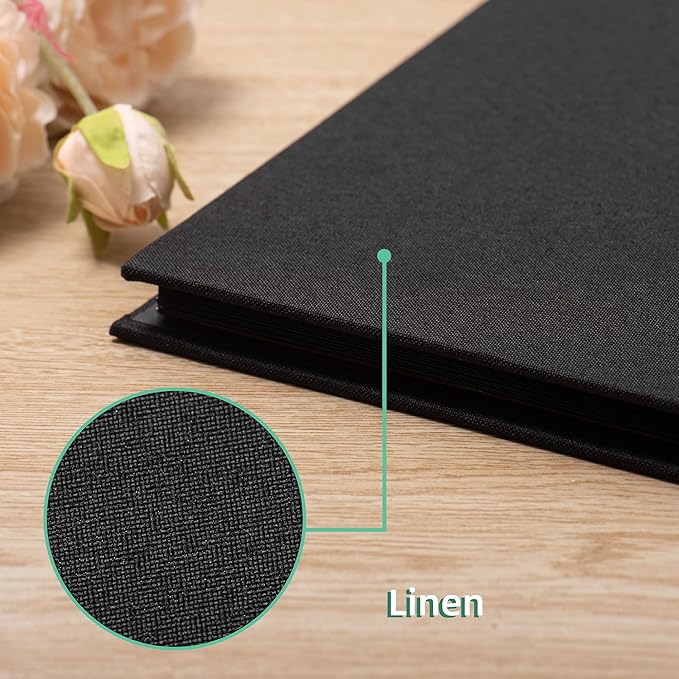Large Photo Album Self Adhesive for 4x6 8x10 Magnetic Scrapbook Album DIY 60 Black Sticky Pages Linen Cover Photo Album(Black)