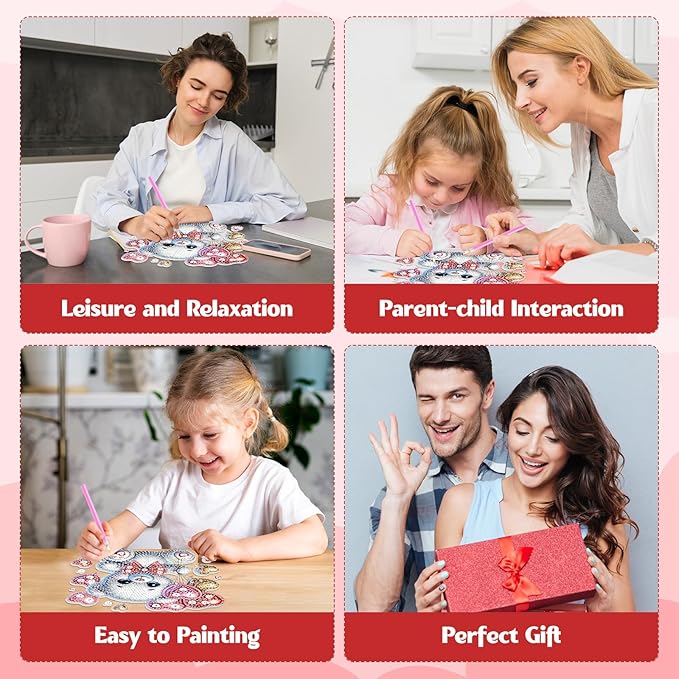 GHHKUD Bear Diamond Art Hanging Kit for Adults, DIY Double Sided Diamond Painting Hanging Valentines Kits Adults, Special Shaped Acrylic Ornaments Pendants for Window Home Garden Wall