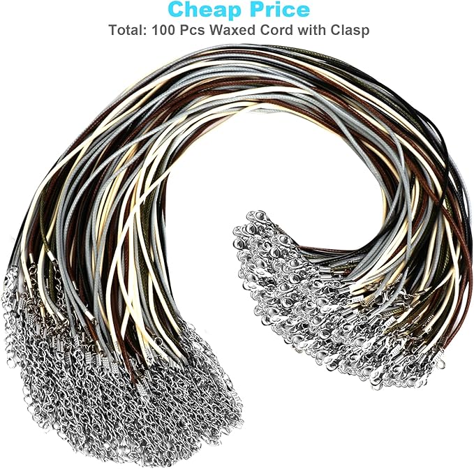 100 Pcs Leather Necklace Cord with Clasps, Rope Necklace String, 5 Colors Necklace Cords for Pendants, 19.7" Premium Necklace Chains for Jewelry Making Supplies, 2mm Waxed Necklace Bracelet Cord DHOOZ