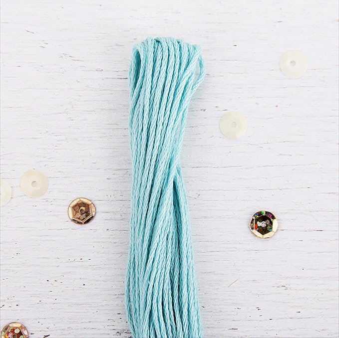 12 Skeins ThreadArt Premium Egyptian Long Fiber Cotton Embroidery Floss | Light Aqua | 6 Strand Divisible Thread 8.75yds Each for Hand Embroidery, Friendship Bracelets, Cross Stitch and Crafts