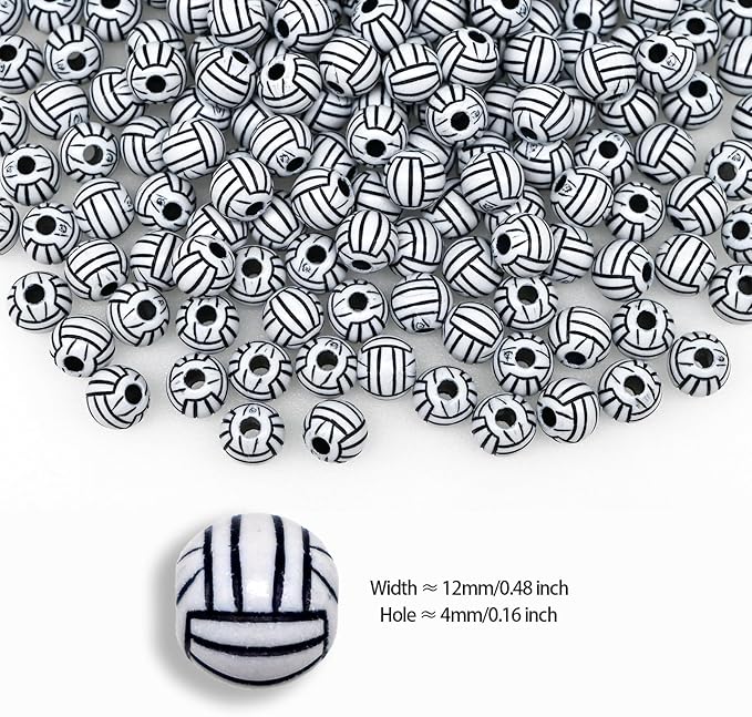 200+ pcs Volleyball‌ Beads Sport Bulk Kandi Beads for Jewelry Making, Bracelet Keychain Becklace Charm Bead Kit (Volleyball‌)