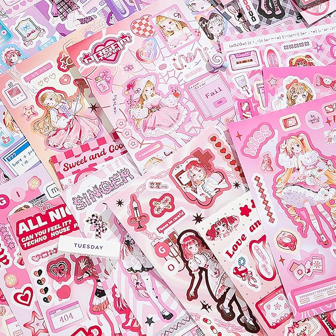 Cute Scrapbook Stickers Book - 500 Pre-Cut A5 Size Cute Girl & Kawaii People Stickers for Girls