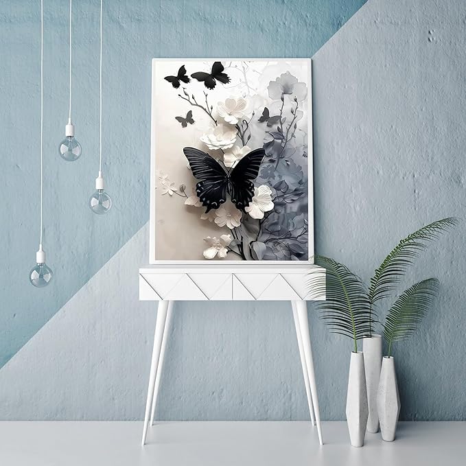 CZYWJMEI 5D Diamond Painting Kits for Adults Beginners,DIY Butterfly Flower Diamond Art Kits,Full Round Drill Diamond Dot Gem Art Kits,Home Wall Decor 12 x16nch