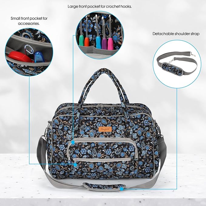 Yarn Storage Organizer, Knitting Crossbody Bag, Large Crochet Bag Tote Gift Yarn Holder Case for Carrying Projects, Knitting Needles, Crochet Hooks and Other Accessories (Paisley)