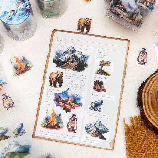 Landscape Tape Stickers for Journaling Supplies, 6 Rolls PET Vintage Nature Stickers for Scrapbooking, Journaling, Planner (Landscape)