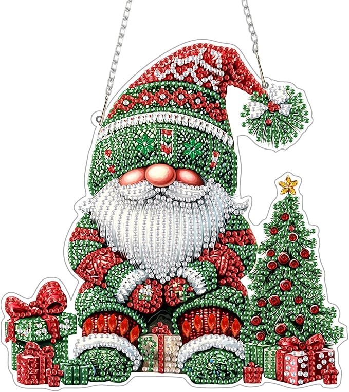 Genius maker Christmas Gnome Diamond Art Hanging Kits for Adults, Diamond Painting Pendant Kits, DIY Acrylic 5D Special Shaped Crystal Diamonds Gem Art Painting Ornament for Home Wall Decor Gift