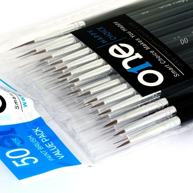 50 Pcs Pack of Synthetic Fine Detail Paint Brushes Set for Miniature, Scale Model, Art Painting in Acrylic, Oil, Watercolor - Pointed Round (Size #00 (Small))