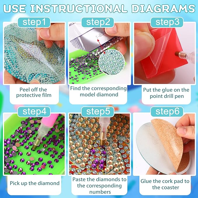 UPINS Ocean Diamond Art Painting Coaster Kit, 8Pcs DIY Crafts Kit with Holder, Non Slip Coaster Art Supplies for Adults, Ideal Christmas Gift