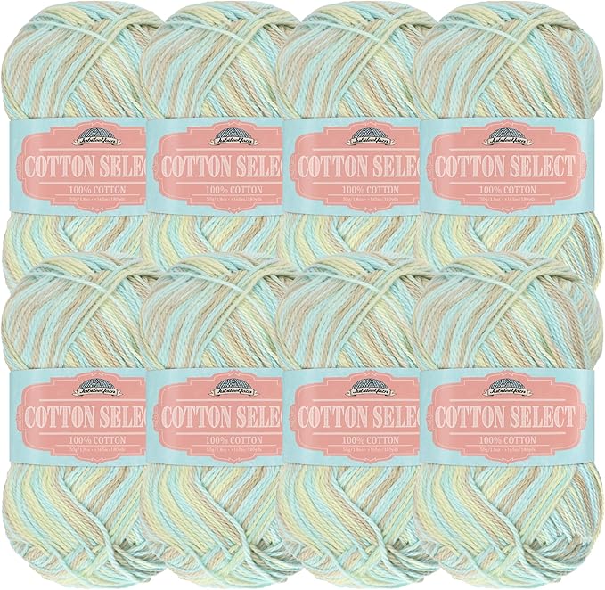 JubileeYarn Cotton Select Yarn - 50g/Skein Sport Weight - Crème De Mint - 8 Skeins