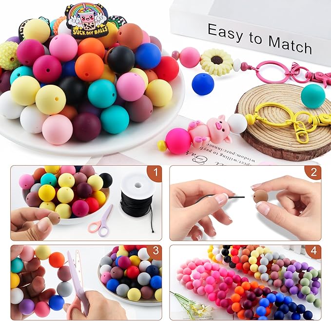 65Pcs 19mm Silicone Beads for Keychain Making Bracelet Necklace, Bulk Round Silicone Beads for Pens(Rust Brown)