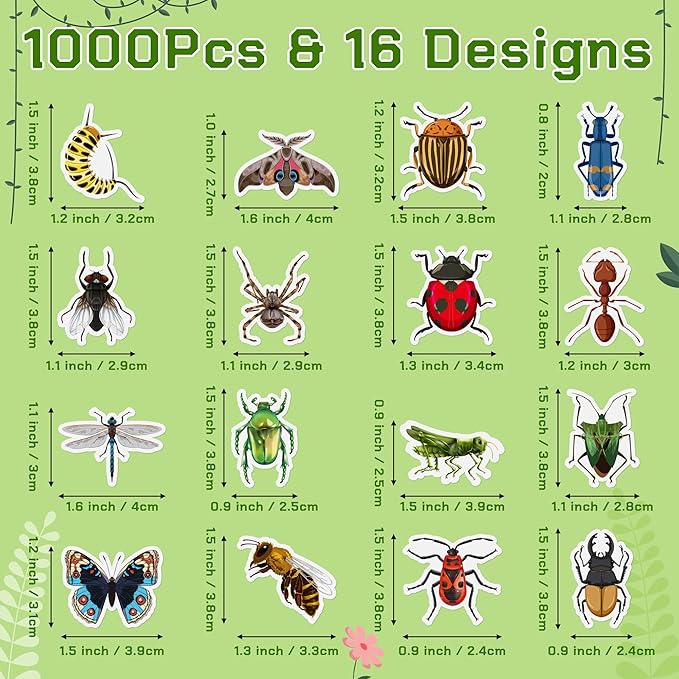 beyumi spring insect animals stickers - 1000pcs insect animals stickers in 2 rolls for kids springtime bug butterfly adhesive decals party favor supplies classroom scrapbooking calendar bottle decor
