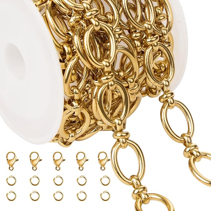 2 Meters Gold Chain for Jewelry Making Stainless Steel Oval Rolo Jewelry Making Chains with Lobster Clasps and Jump Rings