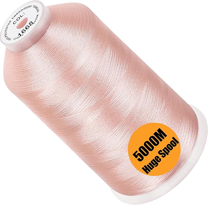 New brothread - Single Huge Spool 5000M Each Polyester Embroidery Machine Thread 40WT for Commercial and Domestic Machines - Flesh