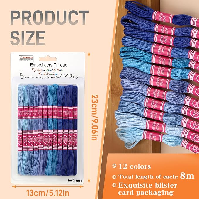 Embroidery Floss,12 Skeins Blue Embroidery Thread,Friendship Bracelet String for DIY Making,Embroidery Crafts