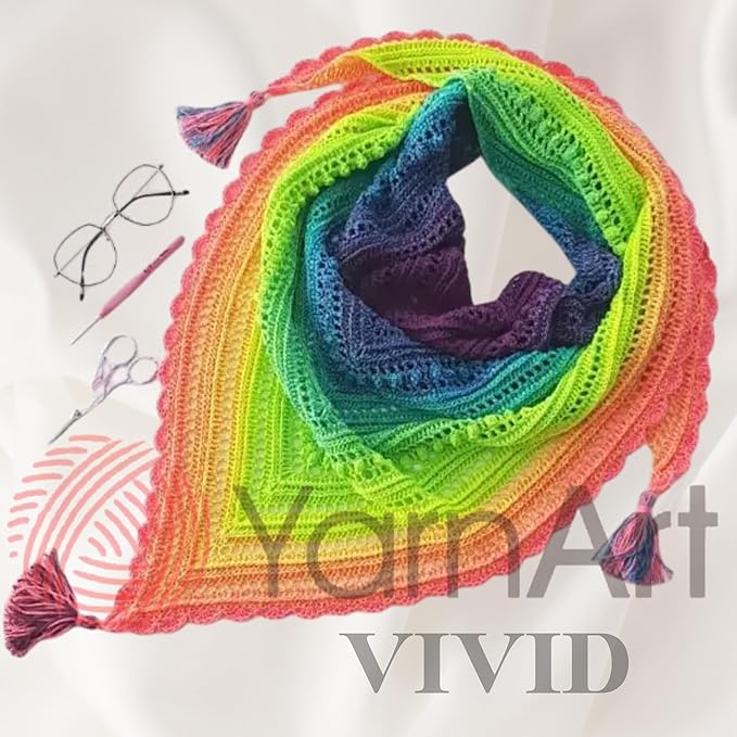 YarnArt Flowers Vivid Gradient Yarn – 55% Cotton 45% Acrylic – Multicolor Ombre for Knitting & Crochet – Lightweight Fine, 250g (8.8 oz), 1094 yds – Rainbow Summer (505)