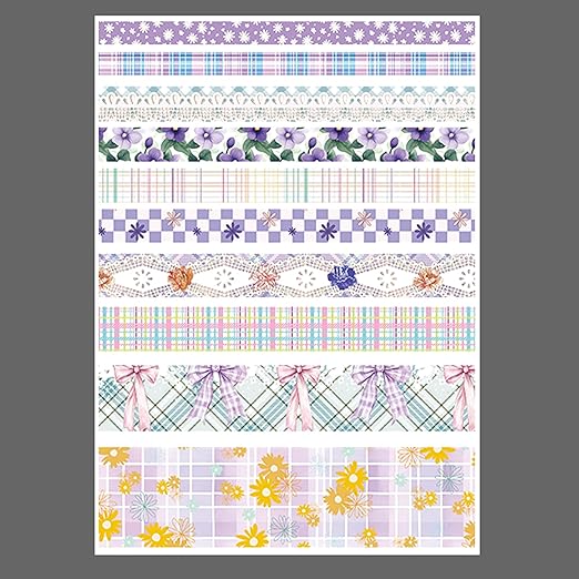 10 Rolls Vintage Floral Washi Tape Set Pastel Plaid Arts Adhesive Tapes Soft Colors Decorative Masking Tape Sets for Craft, Kids, Scrapbook, DIY, Gift Wrapping (Lavender Lace)