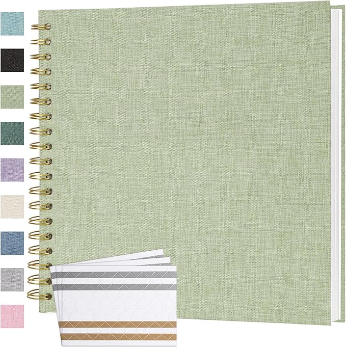 Scrapbook Photo Album 10x10 Inches 40 Pages Hardcover Kraft Paper Linen Cover Scrap Book Memory Book DIY Scrapbook Albums for Wedding Baby Boyfriend Travel Anniversary Family, GrassGreen