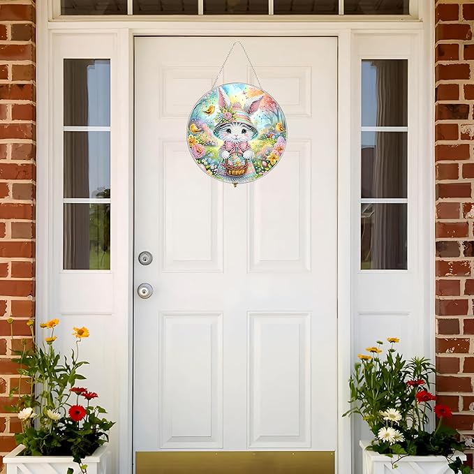 DIY Hanging Diamond Art Kit for Adults, 5D Acrylic Gem Art Window & Wall Pendant, Diamond Painting Ornament for Home Decor (Easter Bunny)