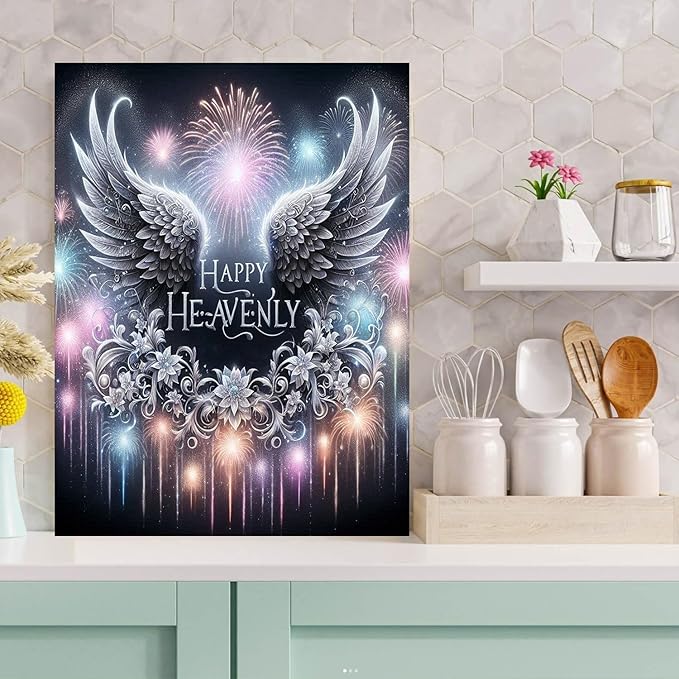 Meothan Diamond Art Kits for Adults, 5D DIY Angel Wings Diamond Painting Kits for Beginners, Diamond Dots Gem Arts Crafts Kits for Living Room Bedroom Home Wall Decor 12X16 in (Happy Heavenly)