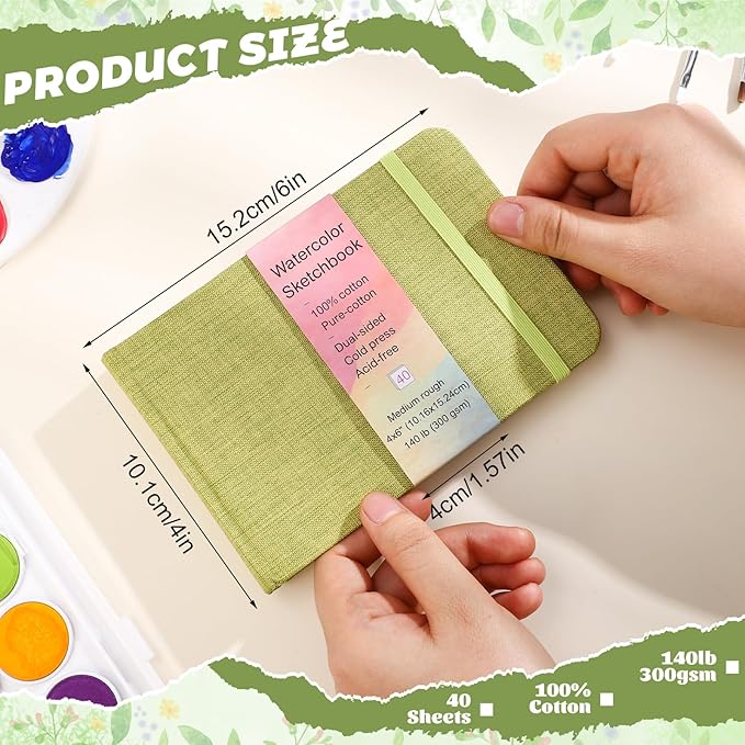 40 Sheets Watercolor Journal 4x6”, 140 lb/300 GSM Watercolor Sketchbook Cold Press Watercolor Paper Watercolor Notebook for Painting, Drawing
