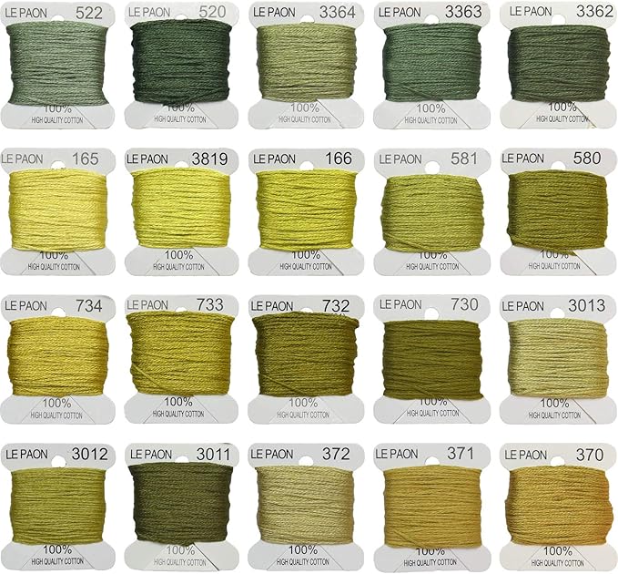 Premium Rainbow Color Embroidery Floss bobbins - Cross Stitch Threads - Friendship Bracelets Floss - Crafts Floss - 20 Bobbins Per Pack Embroidery Floss, Light Moss Green,Gradient