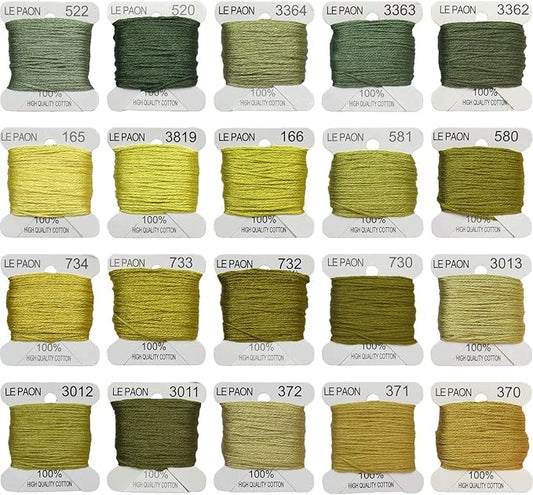 Premium Rainbow Color Embroidery Floss bobbins - Cross Stitch Threads - Friendship Bracelets Floss - Crafts Floss - 20 Bobbins Per Pack Embroidery Floss, Light Moss Green,Gradient
