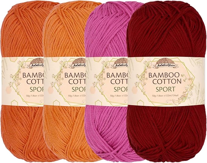 JubileeYarn Bamboo Cotton Sport Yarn - 50g/Skein - Shades of Orange - 4 Skeins