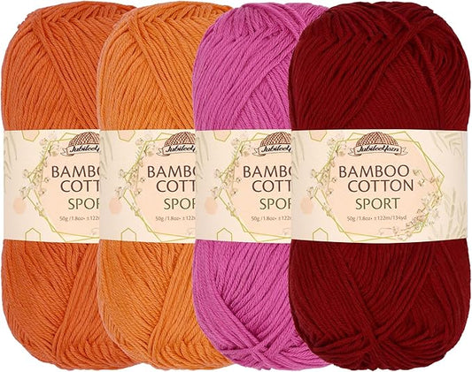 JubileeYarn Bamboo Cotton Sport Yarn - 50g/Skein - Shades of Orange - 4 Skeins