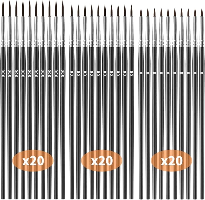 Tiny Detail Paint Brushes 60 Pcs Fine Paint Brushes Set with 3 Size #0#00#000 Liner Brush for Miniature 40k Model Crafts Watercolor Acrylics Oil