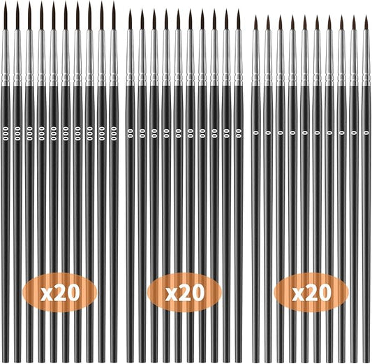 Tiny Detail Paint Brushes 60 Pcs Fine Paint Brushes Set with 3 Size #0#00#000 Liner Brush for Miniature 40k Model Crafts Watercolor Acrylics Oil