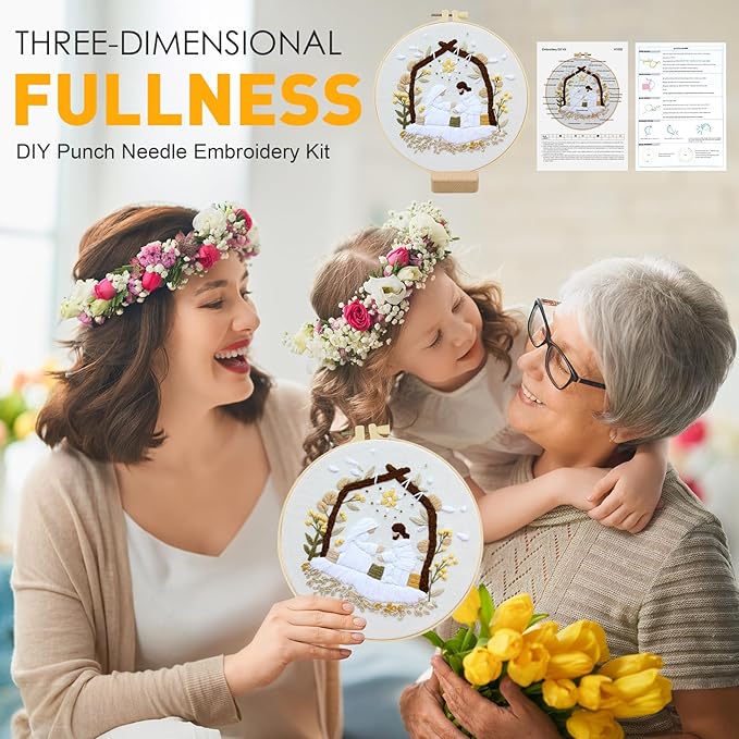 Christian Nativity Embroidery Kit for Beginners Adults Easy Embroidery Starter Kit Nativity Patterns Cross Stitch Kits Full Embroiderys Hoop Kits Needlepoint Kits with Instruction Needles and Thread